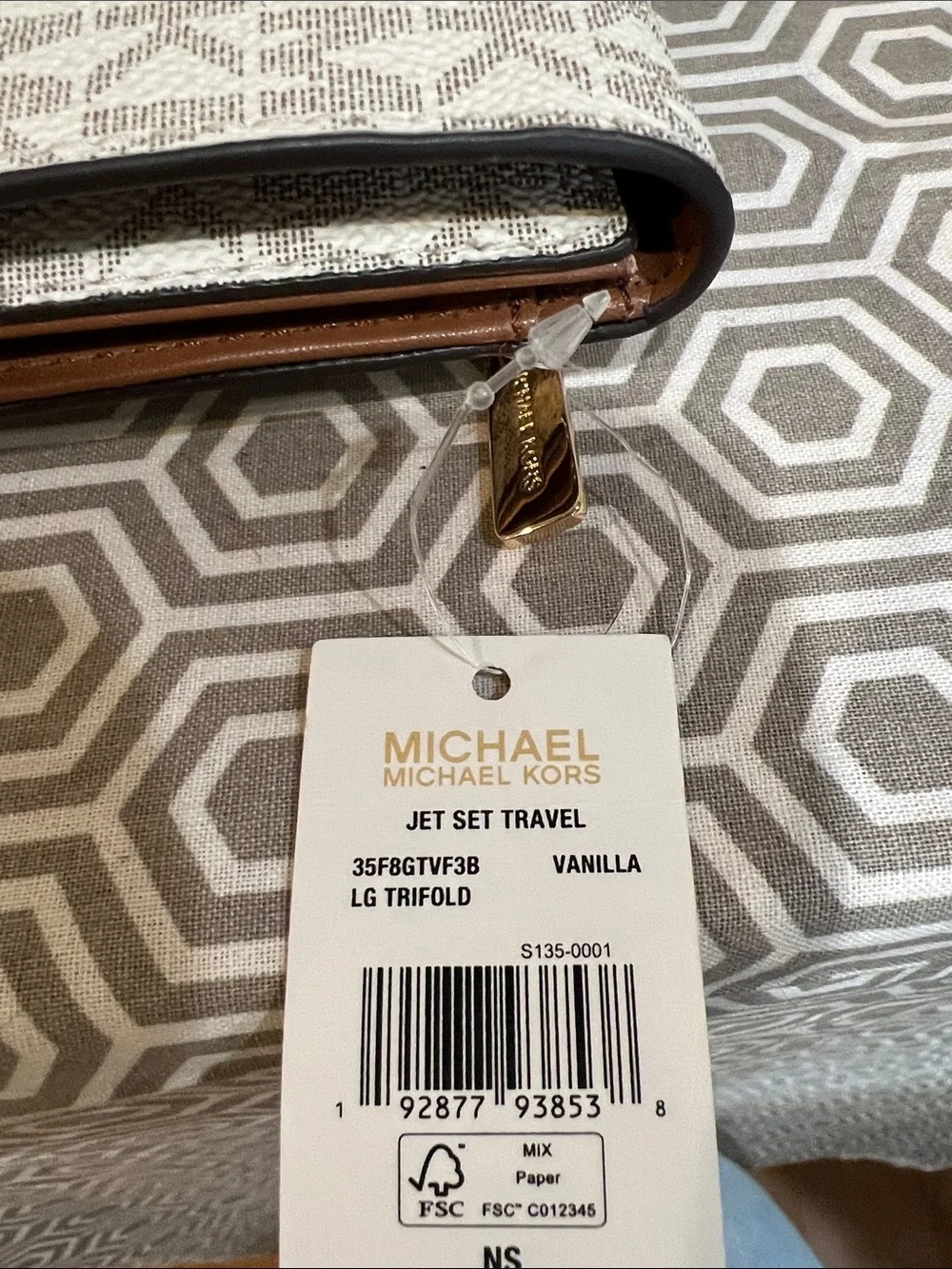 Michael Kors Vanilla MK Logo large trifold with Gold Hardware